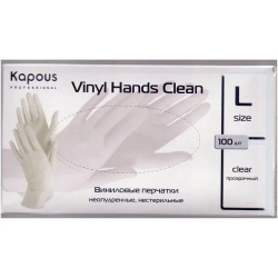 Kapous - Виниловые перчатки неопудренные, нестерильные Vinyl Hands Clean, прозрачные, размер L, 1 пара